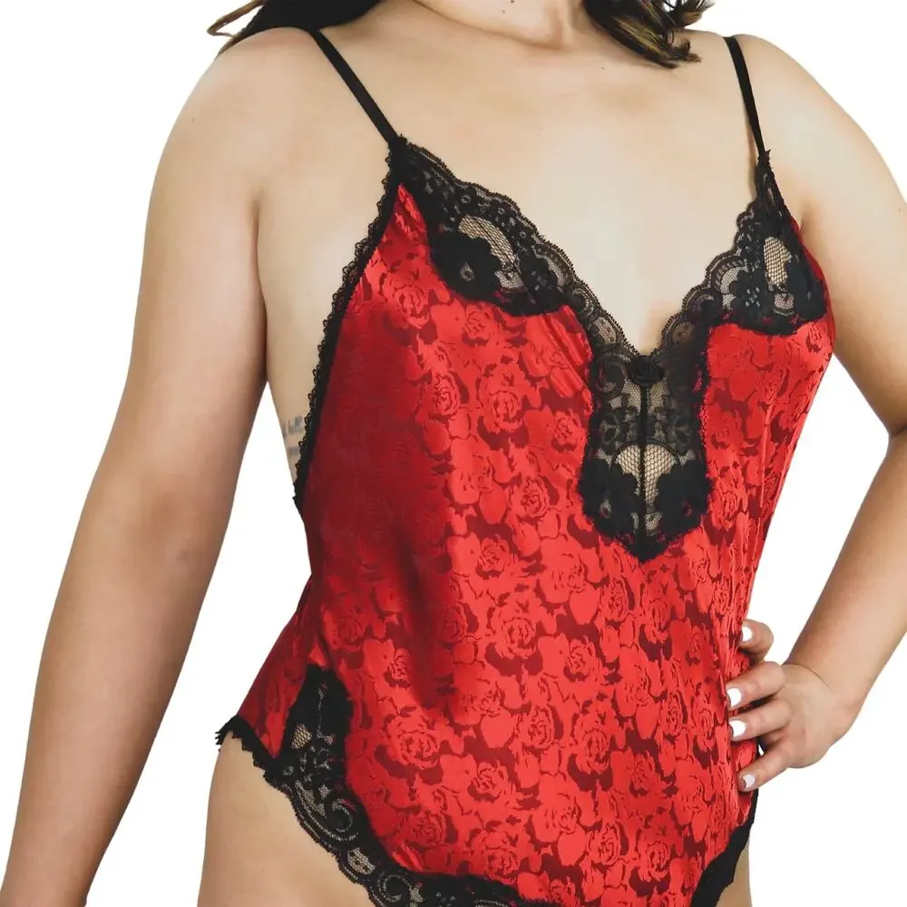 Indulgence 1990s Vintage Red Lace Lingerie Bodysuit Small Boudoir Sexy Goth